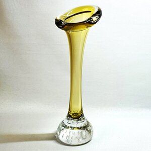 Aseda Jack in the Pulpit Vintage Vase Amber Bullicante Clear Base Glow Sweden 8”